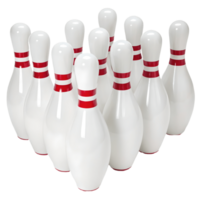 Bowling Pins Ready for Action A Perfect Strike Setup in White and Red, Indoor Recreation Transparent Background png