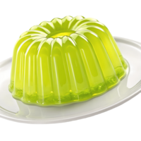 Shiny Green Jello Mold Dessert on White Plate, Retro Refreshment, Culinary Still Life, Sweet Treat, Light and Bright Transparent Background png