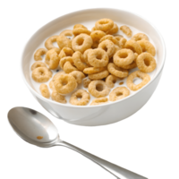 Breakfast Cereal in Milk Bowl with Spoon, Crisp Cheerios Delight, Nutritious Meal, Morning Food, Delicious Start, Healthy Diet, Breakfast Time Transparent Background png