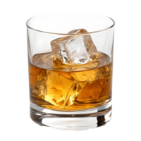 Whiskey on the Rocks in Glass Tumbler, Amber Drink with Ice Cubes, Bar Scene, Alcoholic Beverage, Refreshment Transparent Background png