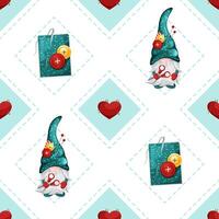 Gnome pattern with buttons and hearts vector