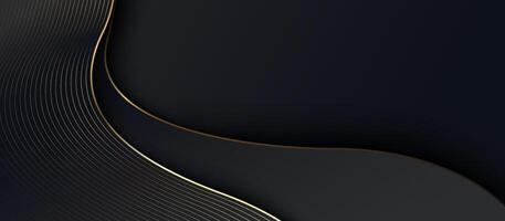 Abstract black wavy shape with a gold line background. Luxury banner. Geometric paper cut luxury background vector