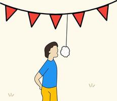 Children play hanging cracker contest vector