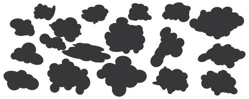Set of black clouds isolated on a white background illustration. vector