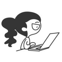 a cartoon girl sitting at a desk with a laptop vector