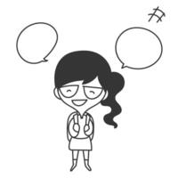 cartoon girl with speech bubbles on her head vector