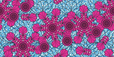 African ethnic traditional blue. seamless beautiful Kitenge pattern, chitenge, dutch wax style. fashion design in colorful. pink botanical abstract motif. pink floral Ankara prints,African wax prints. vector