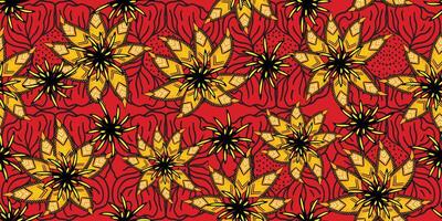 African ethnic traditional red pattern. seamless beautiful Kitenge, chitenge, Ankara style. fashion design. Geometric floral abstract motif. Yellow Floral Ankara prints, African wax prints vector
