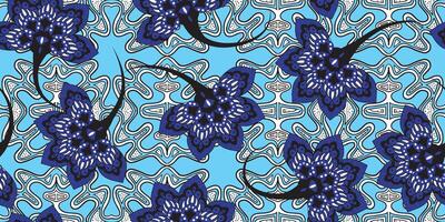 African ethnic traditional, Blue pattern. seamless beautiful Kitenge, chitenge, dutch wax style. fashion design in colorful. botanical abstract motif. blue floral Ankara prints, African wax prints. vector