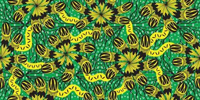 African pattern. ethnic traditional green pattern. seamless beautiful Kitenge, chitenge, Ankara style. fashion design. Geometric floral abstract motif. Yellow Floral Ankara prints,African wax prints vector