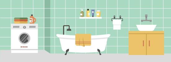 Modern bathroom with tub and appliances vector