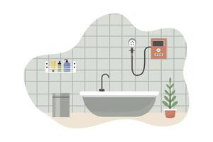 Minimalist bathroom with bathtub and plants vector