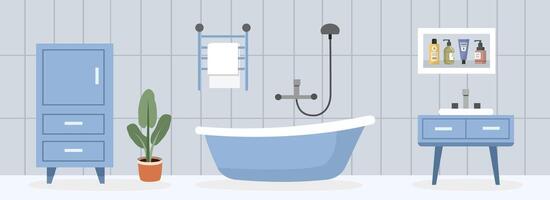 Bathroom facilities. Bathroom interior. Toilet design. Soap shelf. Shower faucet. Wardrobe. Bathroom furniture. Cupboard. Washbasin. vector