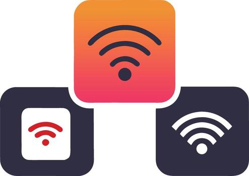 Three wi fi signal icons in different colors and sizes isolated on white background vector