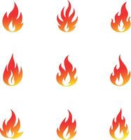Collection of stylized flame icons with gradient colors isolated on white background vector