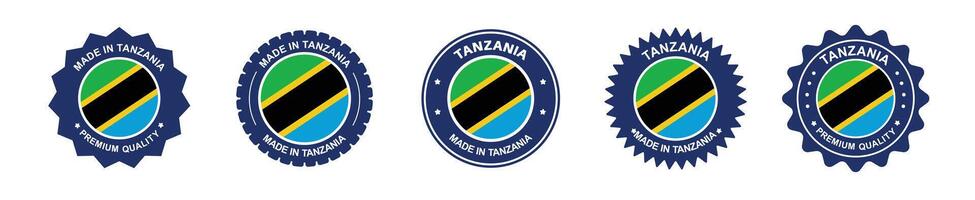 tanzania product labels set. Tanzania flag, premium made in Tanzania. Labels, seals, stamps, flags, icons vector