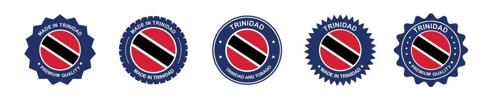 trinidad product labels set. trinidad flag, premium made in trinidad. Labels, seals, stamps, flags, icons vector