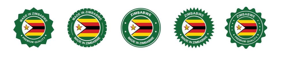 zimbabwe product labels set. zimbabwe flag, premium made in zimbabwe . Labels, seals, stamps, flags, icons vector