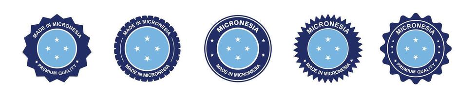 micronesia product label set. micronesia flag, premium made in micronesia . Labels, seals, stamps, flags, icons vector