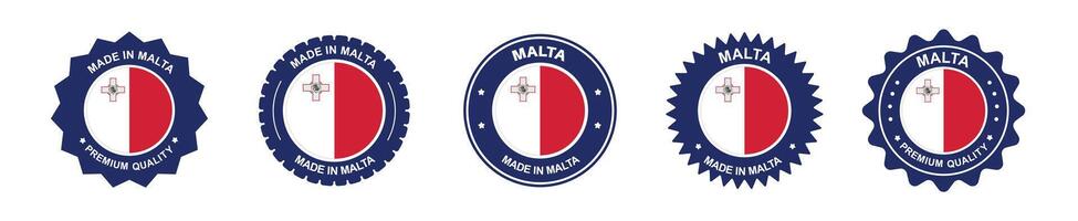 malta product label set. malta flag, premium made in malta . Labels, seals, stamps, flags, icons vector