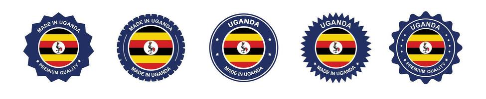 uganda product labels set. Uganda flag, premium made in Uganda. Labels, seals, stamps, flags, icons vector