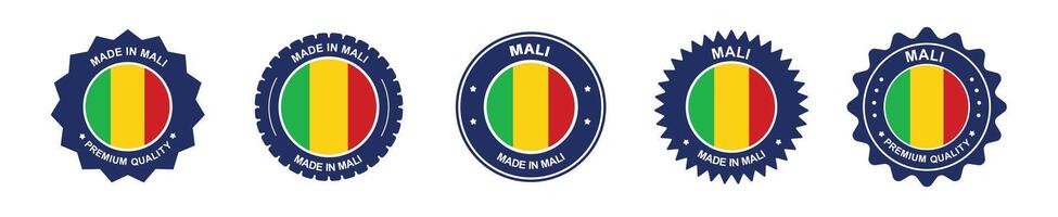 mali product label set. Mali flag, premium made in Mali . Labels, seals, stamps, flags, icons vector