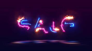 Animated Burning Sale Text with Realistic Energy Line and Fire on Dark Background. Business Promotional Concept Motion Graphic. video