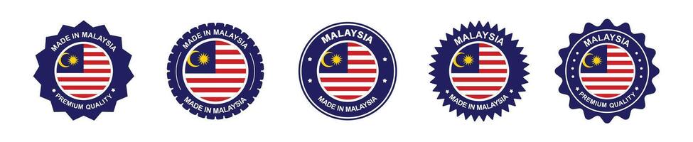 malaysia product labels set. Malaysia flag, premium made in Malaysia. Labels, seals, stamps, flags, icons vector