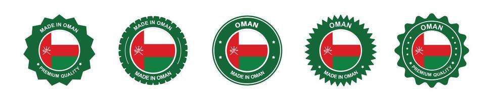 oman product label set. oman flag, premium made in oman . Labels, seals, stamps, flags, icons vector