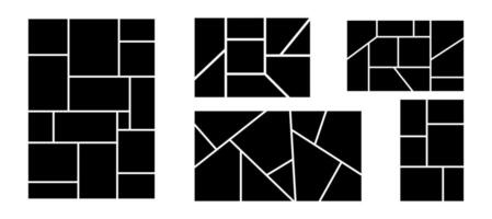 Frame layout for photo and brand grid with card illustration in black. This mosaic template works for moodboard or collage picture in a minimal design. vector