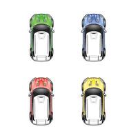 Four colorful toy cars from above vector