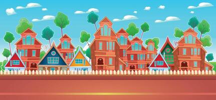 Colorful cartoon houses with trees vector