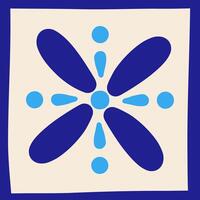 Mediterranean blue tile illustration. Azulejo style. Portuguese, Spanish, Turkish, Indian, Islamic, Arabic decor. Traditional ornament vector