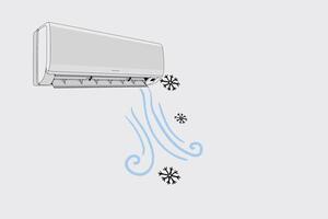 Air conditioner with cold wind waves, conditioning off and on regime for home and office, electronic modern appliance for controlling temperature and climate in room, realistic 3d vector