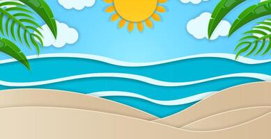 Beach scene with sun and waves vector