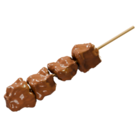 3D Single Skewer of Satay Tahu with Chocolate Sauce png