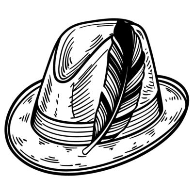 Classic fedora hat with decorative feather sketch vintage fashion accessory, stylish headwear illustration
