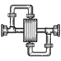 Industrial heat exchanger system with metal pipes, valves and connectors mechanical engineering component illustration vector