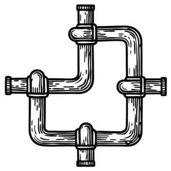 Intersecting metal pipes connection in square shape industrial plumbing, pipeline fitting, engineering structure vector