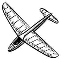 Hand drawn glider illustration detailed black and white sketch of soaring unpowered aircraft, aviation concept vector