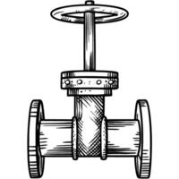 Industrial metal valve handwheel mechanism, isolated detailed vintage illustration of plumbing pipe component vector