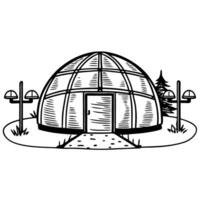 Geodesic dome house exterior line art modern eco friendly architecture, sustainable living shelter illustration vector