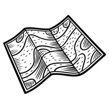 Folded navigation map illustration monochrome abstract topographic design with contour patterns and winding roads vector
