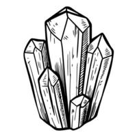Quartz crystal cluster illustration hand drawn mineral gemstone, natural rough crystal rocks, geology and healing energy concept vector