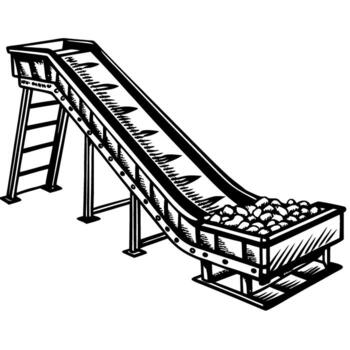 Industrial conveyor belt transporting bulk material factory equipment for automated material handling process vector