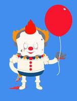 Cartoon Halloween ghost character as scary clown for holiday horror night, Groovy retro cartoon spooky clown ghost with red balloon vector