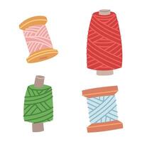 set of colorful threads in spools. Threads for sewing and embroidery are perfect for needlework, handicrafts, care, and love. A flat color illustration. Perfect for creative projects and design vector