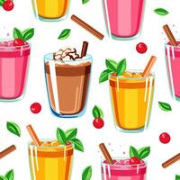 Soft drinks and cocktails seamless pattern. Cocktails summer seamless pattern background. Summer template for wrapping paper, textile, wallpaper and cards design vector