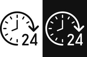 Clock with a 24 hours sign. All day service icon set. set in black colors vector