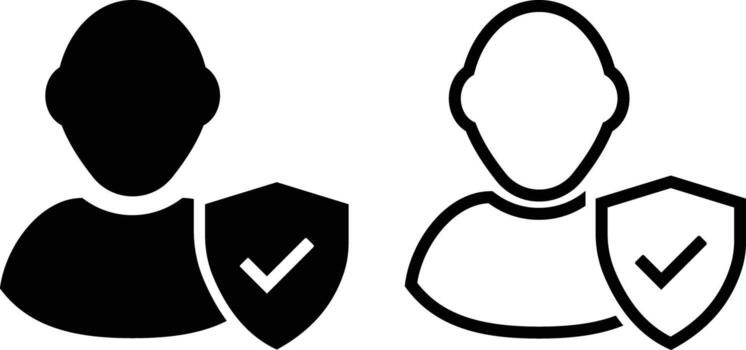 usuario perfil con proteger y cheque marca icono colocar. personas icono, símbolo aislado blanco antecedentes. ilustración. vector